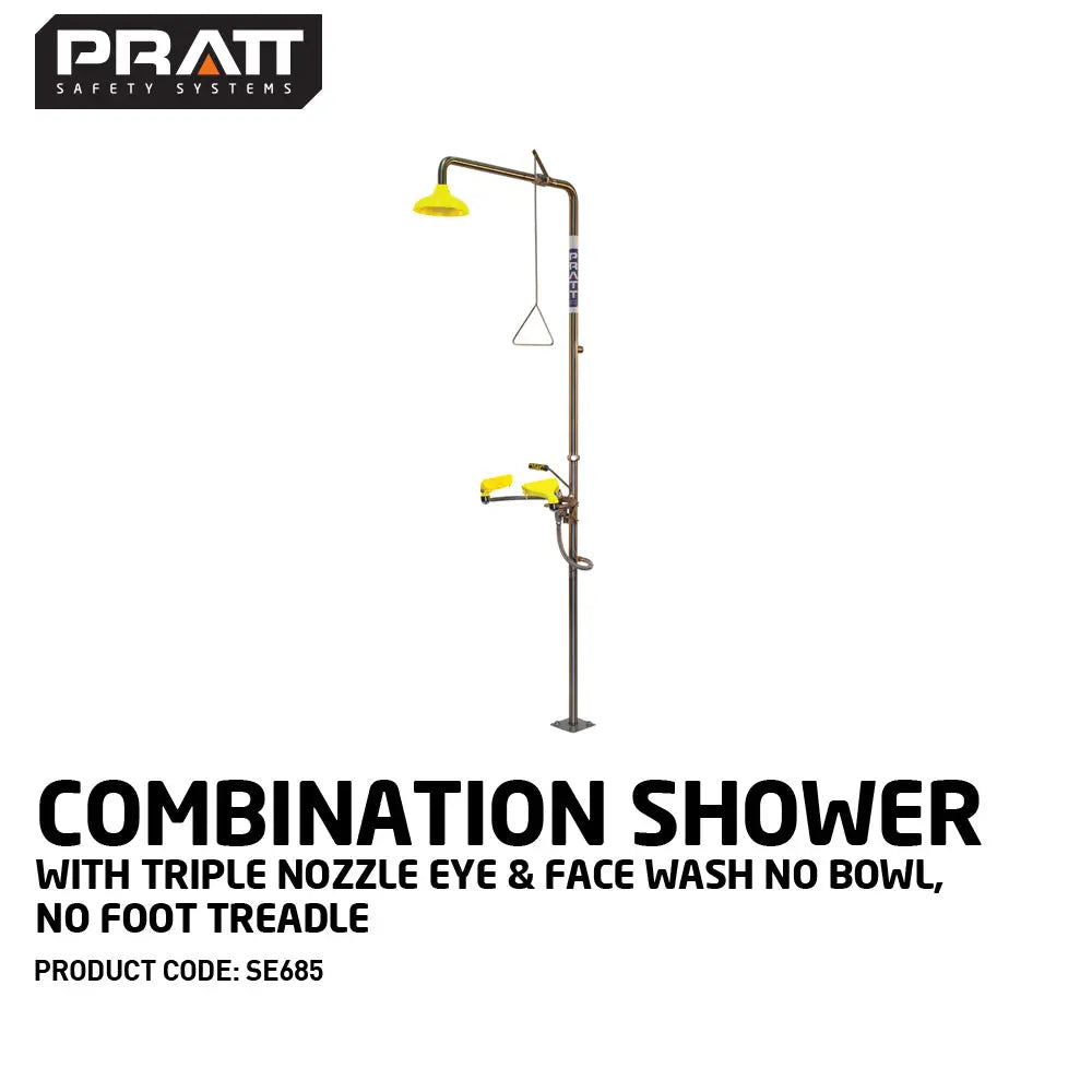 Combination Shower With Triple Nozzle Eye & Face Wash No Bowl. No Foot Treadle Pratt Safety