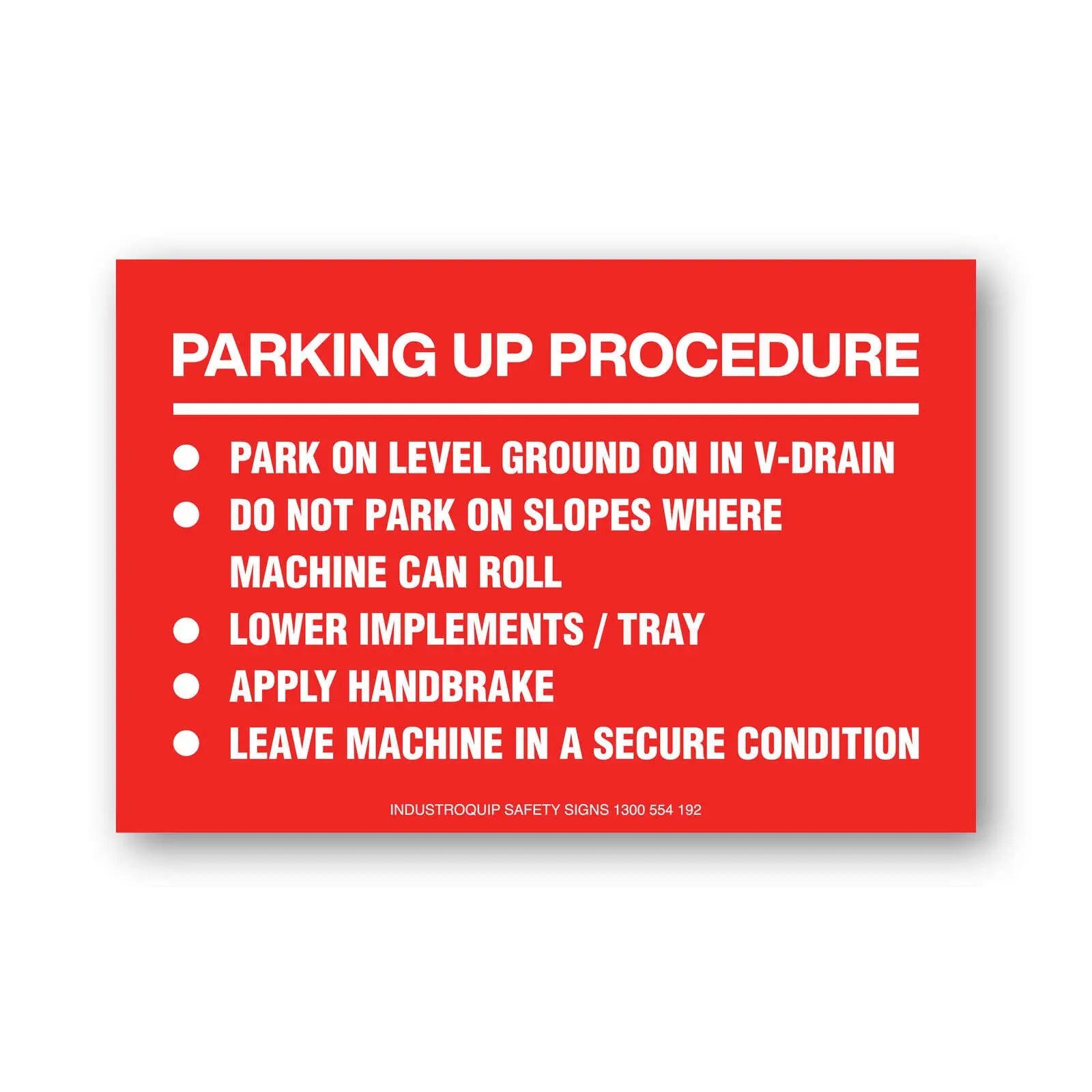 Parking Up Procedure Stickers - Pack of 10 Industroquip