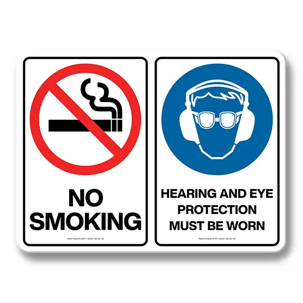 Multi Safety Sign - No Smoking / Hearing and Eye Protection Industroquip