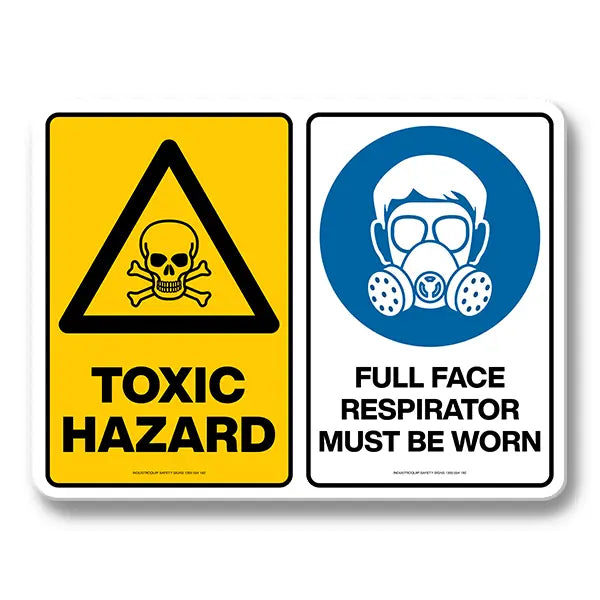 Multi Safety Sign - Toxic Hazard / Full Face Respirator Must Be Worn Industroquip