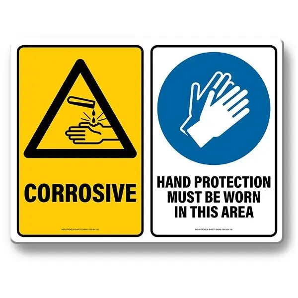 Multi Safety Sign - Corrosive / Hand Protection Must Be Worn In This Area Industroquip