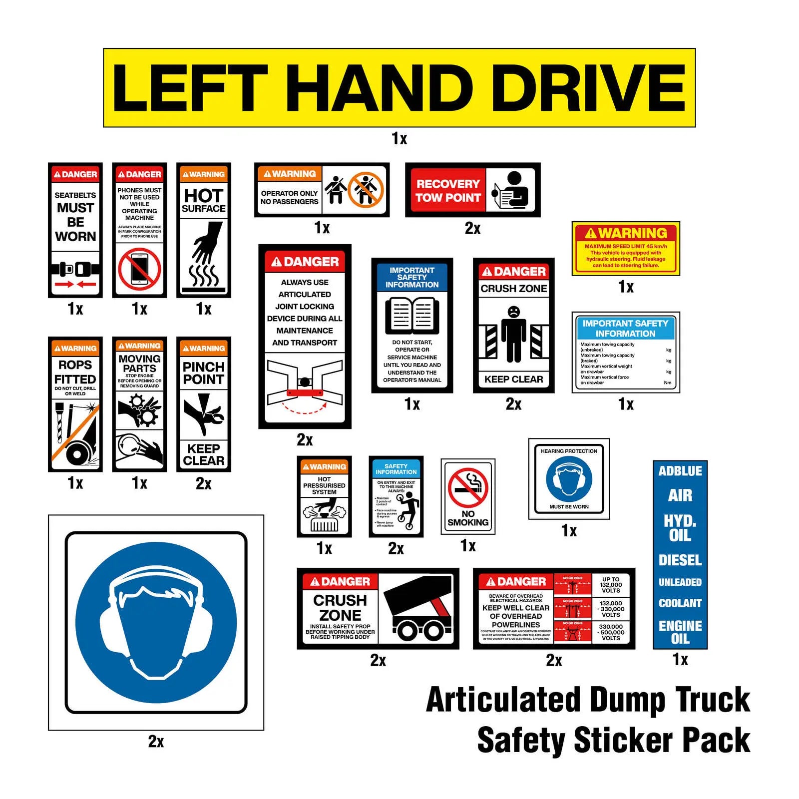 Articulated Dump Truck Safety Sticker Pack Industroquip