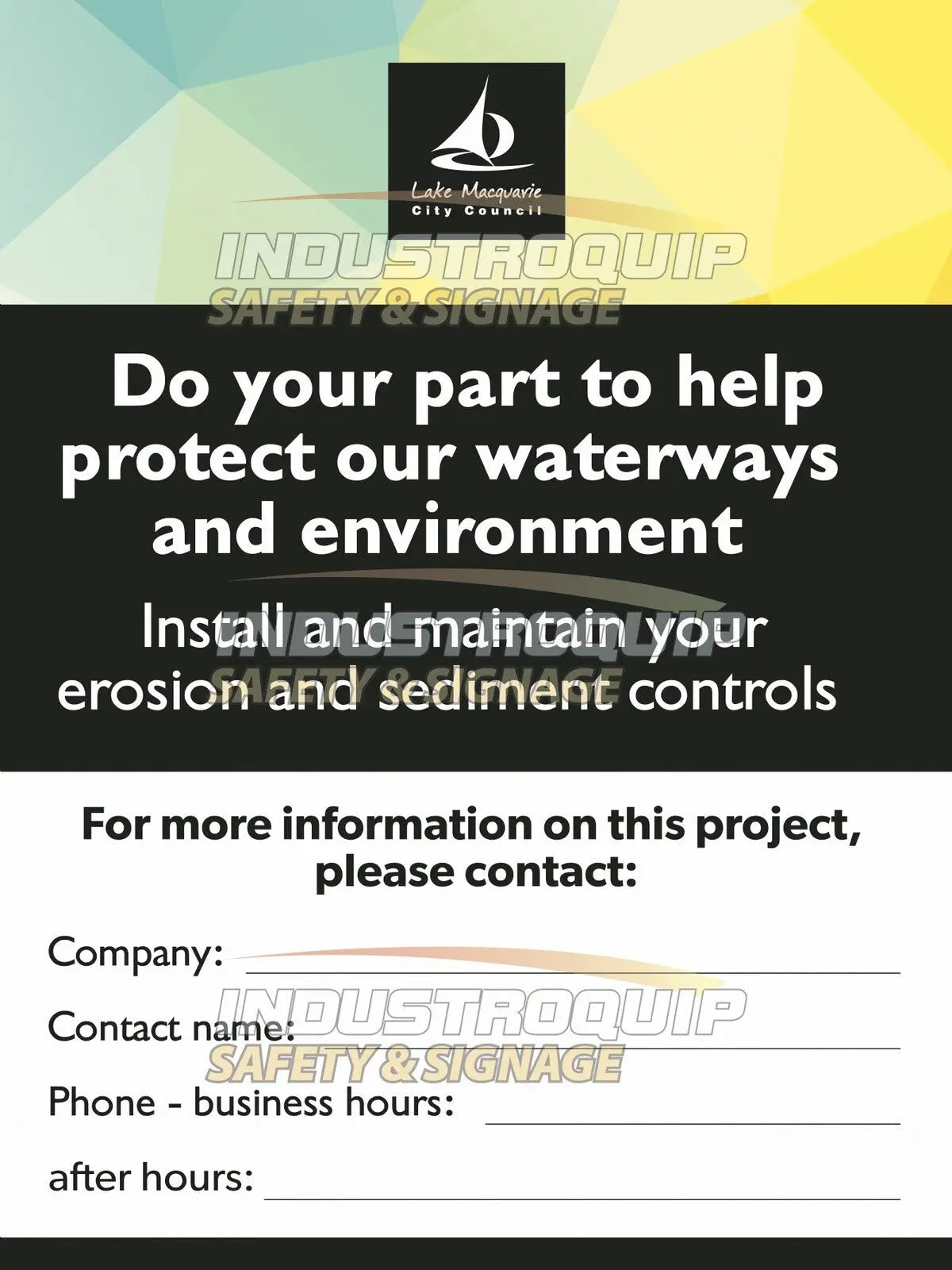 Discover Lake Macquarie Sediment Control Sign