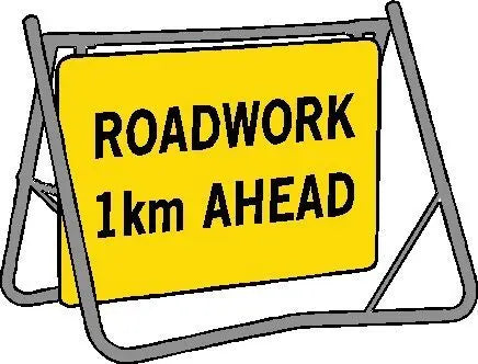 Swing Stand & Sign - Roadwork 1km Ahead - 1200 x 900mm Industroquip