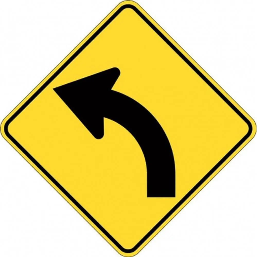 W1-3A_L Left Arrow Curve Sign- Class 1 Reflective - 600mm x 600mm Industroquip