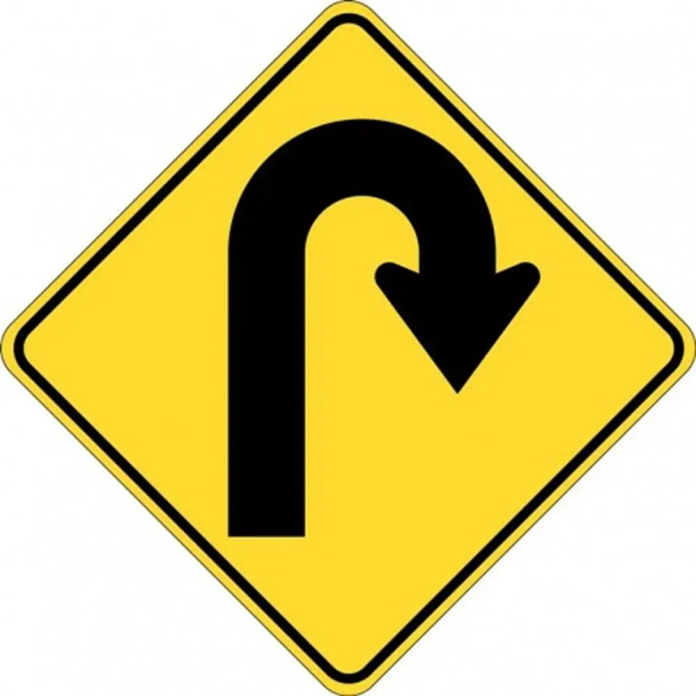 W1-7A_R Right Arrow Hairpin Bend Sign- Class 1 Reflective - 600mm x 600mm Industroquip