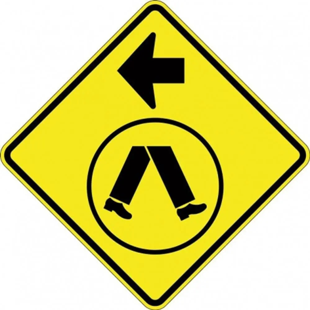 W6-2-1A Pedestrians Crossing Left Sign- Class 1 Reflective - 600mm x 600mm Industroquip