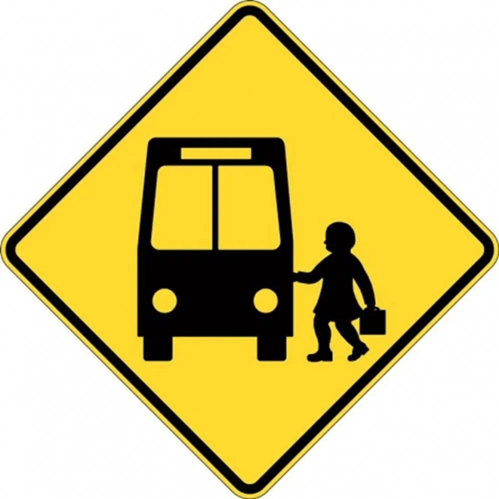W6-204A School Bus Front View Sign- Class 1 Reflective  - 600mm x 600mm Industroquip